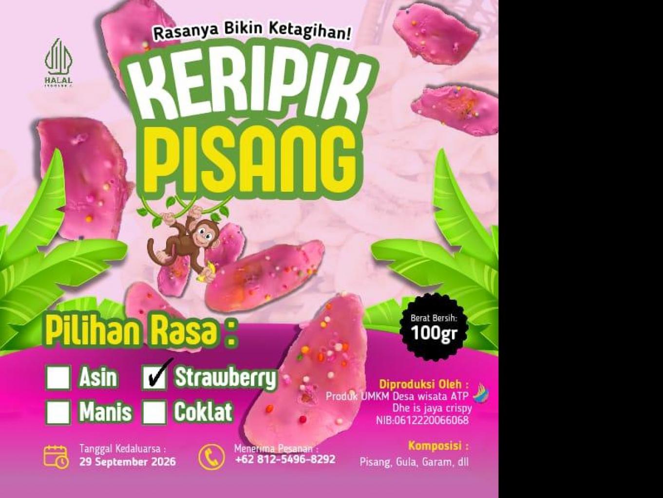 keripik pisang rasa strobery
