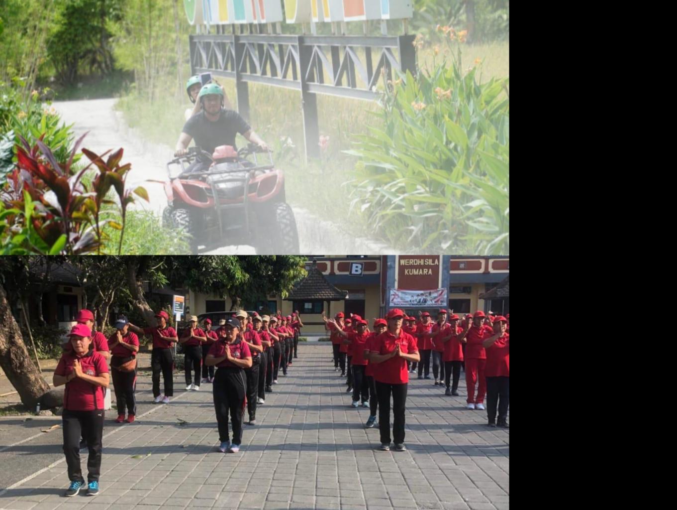 Kegiatan lomba senam antar ibu pkk di desa singapadu kaler