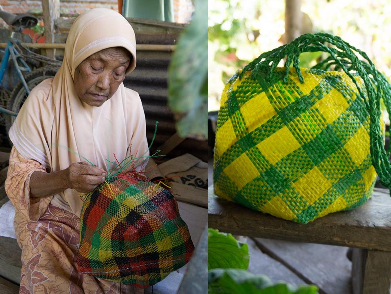 Kerajinan tradisional anyam kombuk (tas anyaman) di Desa Wisata Nagata 