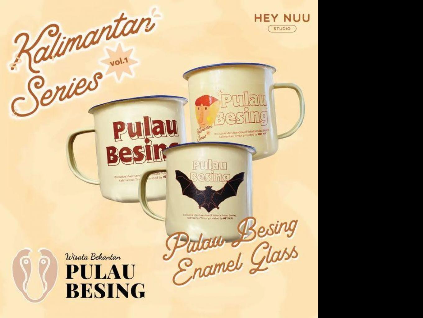 Gelas Enamel motif Bekantan, Kalong, dan Udang Galah